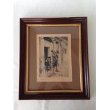 A framed & glazed signed print of a writer by Jimz Aranda Sevilla 1878. 42 x 36cm.