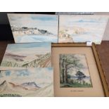 A watercolour of The Trent (unsigned) 52 x 42cm, & 4 loose watercolour sketches of landscapes.