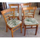 Set of 4 Bentwood light wood upholstered kitchen chairs.