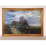 A large framed oil on board of Lympne Castle, Kent. Signed E 99. 69 x 100cm.