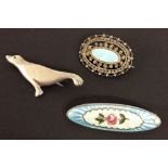 3 pretty vintage silver & enamelled brooches.