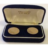 Pair of hallmarked 375 9ct gold cufflinks with engraved decoration. Weight approx 7.1g