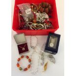 A box of costume jewellery & watches to include a ladies boxed Sekonda watch in working order.