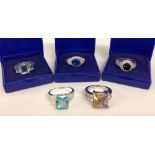 A collection of 5 925 silver dress rings set with semi precious & diamante stones. Sizes vary from L