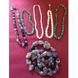 5 gemstone necklaces to include amethyst, malachite and turquoise - together with a quantity of