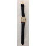 Hallmarked 9ct gold watch in good working order. Swiss made, retangular Art Deco design. 15 jewels