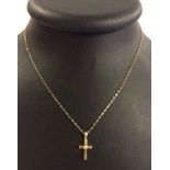 9ct gold cross with central diamond on a 24" gold chain. Pendant is approx 2cm to top of the