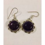 Flower design 925 silver earrings set with large cabouchon amethysts