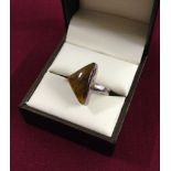 Triangular shape Tigers eye stone ring set in 925 silver. Size M1/2