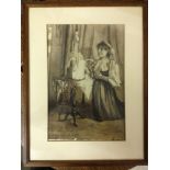 A watercolour 'Lizzie the Organ Grinder' portrayed kneeling at prayer by EM Nichols 1887. Signed