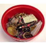 A box of vintage & modern costume jewellery to include aurora borealis necklace.