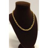 Rope chain necklace, tests as 9ct gold. Approx weight 6.5g.