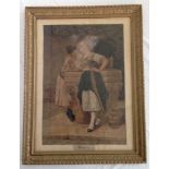 A Victorian framed & glazed coloured print 'Engaged' from the picture by E. De Plaas. 72 x 54cm.