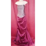 Bridal/Prom/Evening gown by House of Nicholas. New and unused with plum/silver brocade bustier and