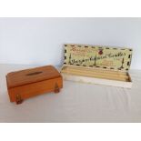 A Swiss made wooden cigarette box with Thorens musical movement together with a vintage box of