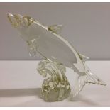 A large Murano clear glass leaping salmon signed by Franco Toffolo.