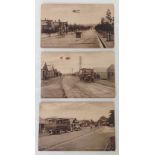 3 vintage postcards dated 1917 - 2 Tin Town, Bramshott featuring early buses and 1 of Queens Ave,