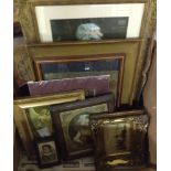 A box of mainly Victorian framed & glazed prints to include gilt framed Pears print.