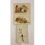 2 Edwardian Louis Wain cat postcards with a hand drawn Wain style cat postcard.