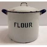 A vintage enamel flour bin.