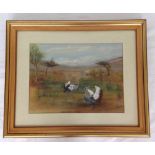 A framed & glazed pastel 'Courting Cranes'. Signed A B Lovett. 48 x 59cm.