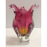 A pink and amber Murano glass vase Approx 22cm high.