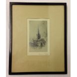 A framed & glazed engraving of Norwich Cathedral signed in pencil to border. 32 x 26cm.