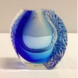 A blue Murano Somerso glass vase, 13.5cm tall.