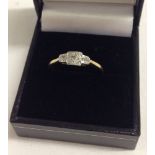 Hallmarked 18ct gold diamond ring with Art Deco design setting.  Size Q, weight approx 3.0g.