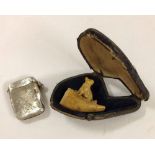 A hallmarked engraved silver vesta case, as found. Together with a nicely carved dog pipe bowl in