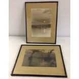 A pair of framed & glazed hand tinted photographs of Lerwick sunset and winter morning. Signed in