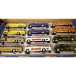 A trade box of 12 Superior diecast classic buses. Approx 1:43 scale.