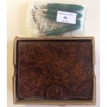 A 1930s leather bridge playing card set with 2 packs, pencil & scoring pad, issued by Wills