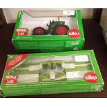 2 boxed Siku 1:32 scale farm diecast: 1) Fendt 312 Vario Tractor #3056. 2) Rotary Mowers #2265.