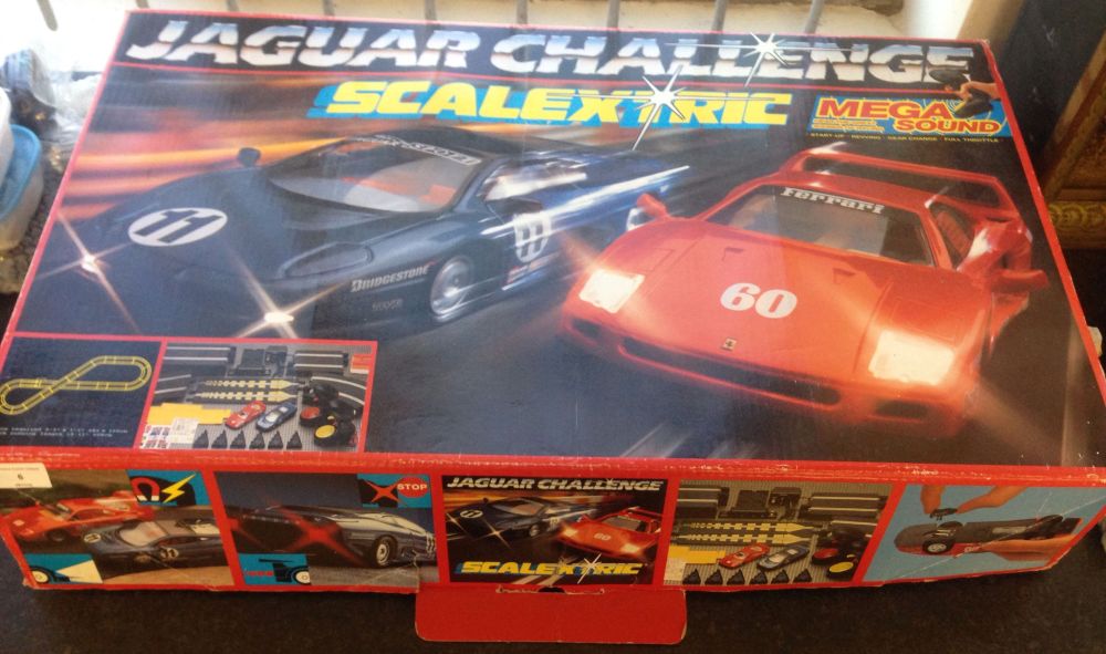 A boxed Scalextric Jaguar Challenge set with Mega Sound, complete with 2 Jaguars. In good