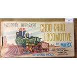 A boxed Marx battery operated 'Choo Choo' locomotive.