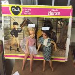 Vintage boxed Sindy's Horse #44569 with 2 unboxed Sindy dolls, c1970s.