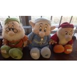 3 Walt Disney soft toys - 'Dopey', 'Doc' & 'Grumpy' from Snow White. Approx 35cm tall.
