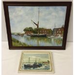 2 framed oil on boards of river scenes - 1) 'Snape' by Jo Southgate 41 x 51cm and 2) boats in