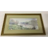 A F&G watercolour of a riverbank, signed by J.H. Instance of Bewdley. Frame size 36 x 61cm