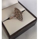 Silver marcasite dress ring with diamond shape design. Size Q.