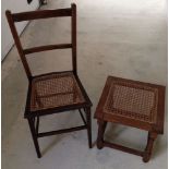 A cane seated bedroom chair & stool.
