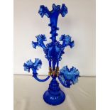 Large blue glass epergne.