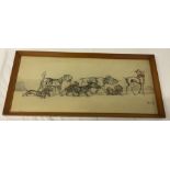 Original pen & ink drawing of dogs by Anthony Reid. Signed and dated 1967. 33 x 73cm.