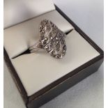 Silver marcasite ladies dress ring with oval design. Size R.