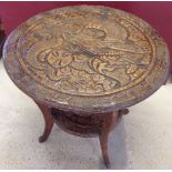 A late 19th/early 20th century carved wood table. Extensively carved with dragon to top. Edged