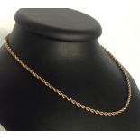 9ct gold rope chain 20". 5.7g approx.