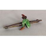 Vintage Sterling silver bar brooch with an enamelled pixie.