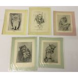 5 vintage Louis Wain cat prints (taken from publications)