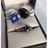 3 silver rings with various stones to include drusy quartz.